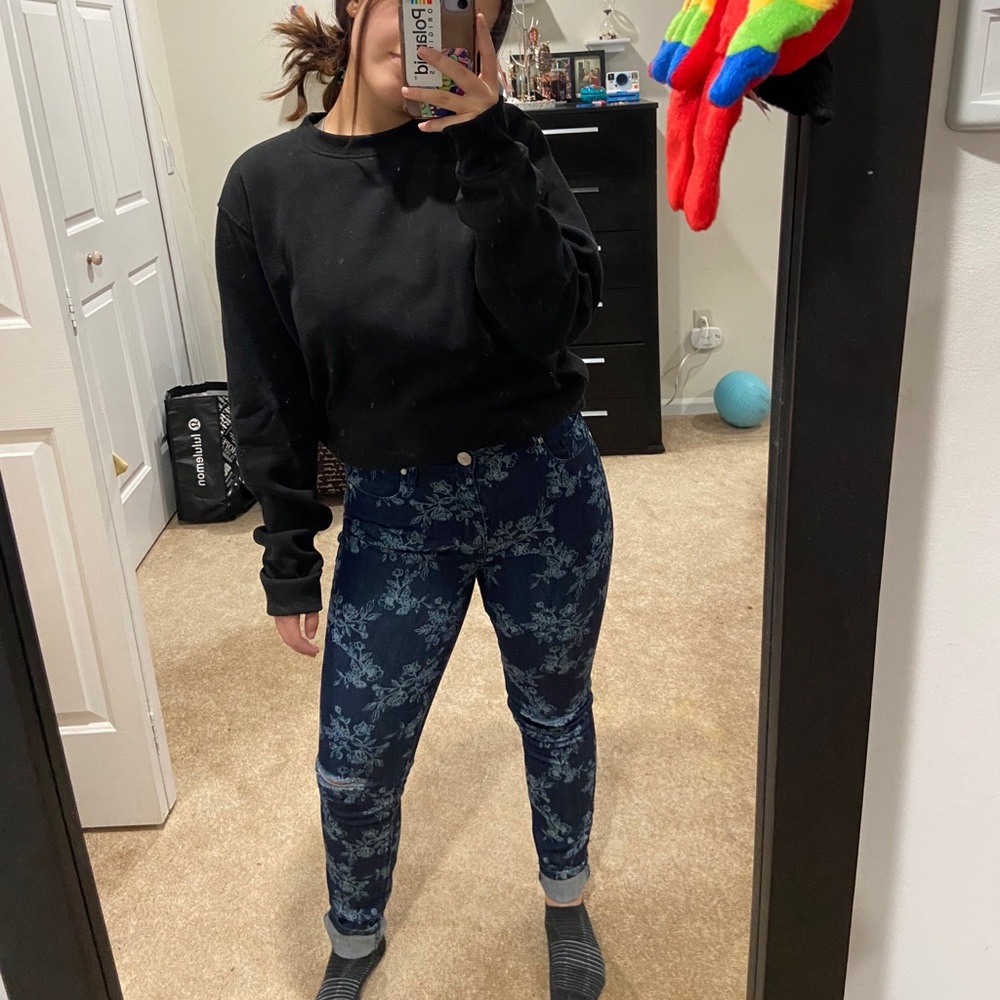 Floral Print Denim Jeans